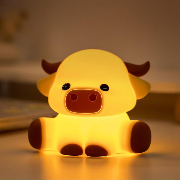 Cute Highland Cow Night Light, LED Touch Silicone Lamp for Bedroom with