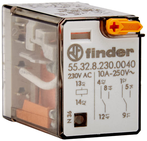 Finder 55.32.8.230.0040 Relay, Supply Voltage 230 V AC, 2 W, 10 A in Blue