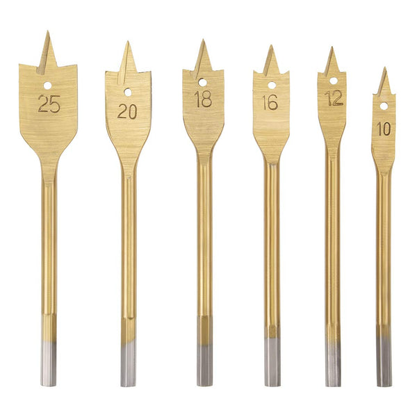 uxcell Spade Drill Bits for Wood, Paddle Flat Bit, 10 12 16 18 20 25 mm Hex Shank, High Speed Steel 6in1 Set