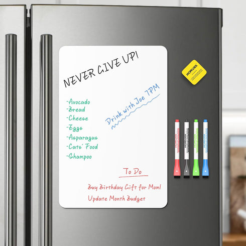 Magnetic Whiteboard for Fridge, 11 x 17 Inches Small Dry Erase Board with 4 Markers and 1 Eraser