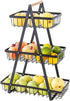 PAUANI 2/3 Tier Bread Vegetable Basket, Detachable Mesh Fruit Rack with Wooden Handle,