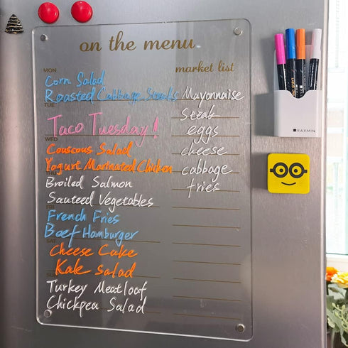 Magnetic Dry Erase Board Menu Clear Acrylic Whiteboard Menu 17"x12" includes 4 Dry Erase Markers by RR RAXMIN