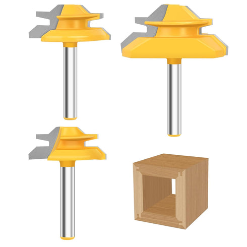 Pynsseu 45 Degree Lock Miter Router Bit 1/4 Inch Shank 3 Pcs