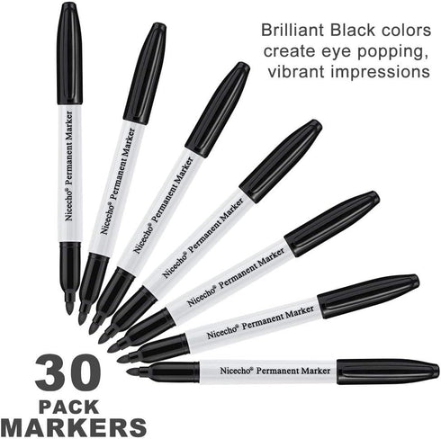 Nicecho 30 Count Set Permanent Markers, Black Permanent Marker Pens, Fine Point Basic Marker