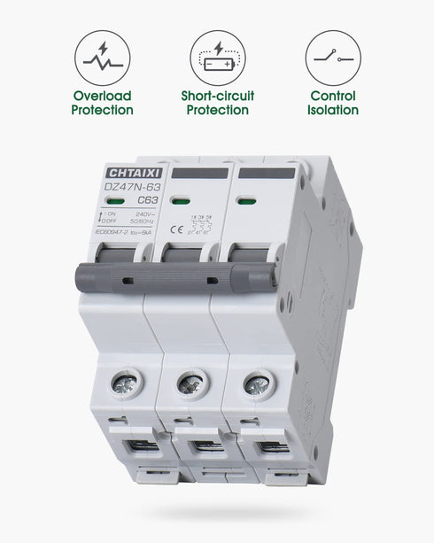 3 Pole DIN Rail Mount Circuit Breaker, 20 Amp 480V AC Miniature Circuit Breaker, Thermal Magnetic Trip AC Disconnect Switch MCB C20