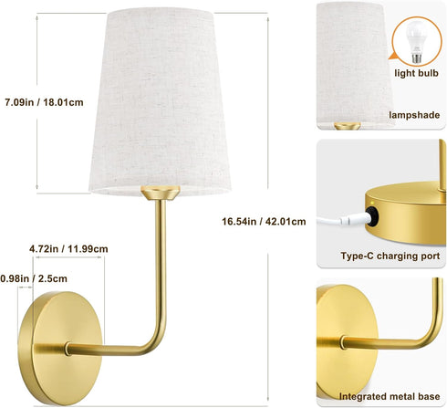 Set 2, 15000mAh Dimmable, Bulb JESLED Battery Operated Wall Sconce of Rechargeable Wall Lights with Timer Function