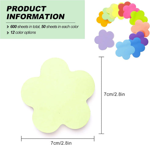 Sticky Notes, Self Sticky Post Notes, Bright Colorful Creative Sticky Tabs for Reminders Office School Home 2.75 x 2.75 Inch 50 Pieces/Pad 600 Sheet Flower by YZDZSW