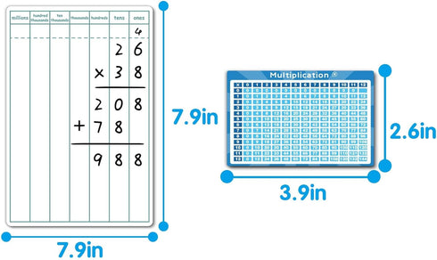Dry Erase Long Multiplication Practice White Board 8" x 12", Double Sided 2-digits Multiplication Board for Kids