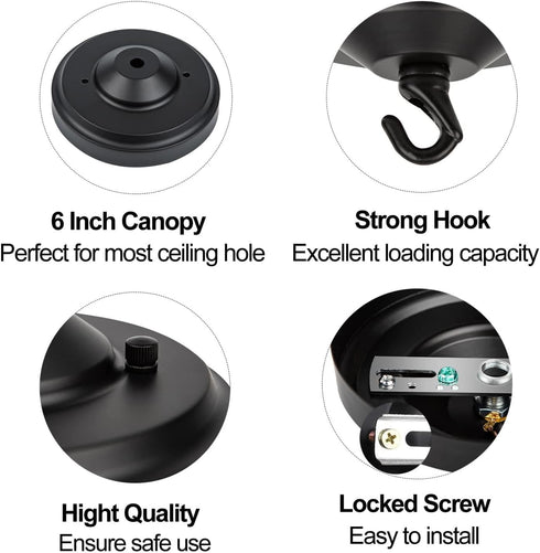 6IN 22LBS Light Canopy Kit, Chandelier Kit with Hook, Matte Black Ceiling Metal for Pendant Light, Chandelier, Grow