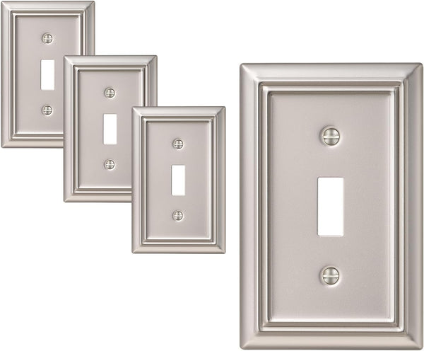 DEWENWILS Single Toggle Wall Plates, Satin Nickel Metal Outlet Covers, 4 Pack Light Switch Cover Plates for Home Decor
