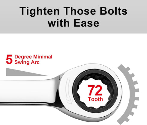 Jetech 15mm Ratcheting Combination Wrench, 12PT 72 Tooth Gear Wrench, Industrial Grade Cr-V Steel Gear Spanner