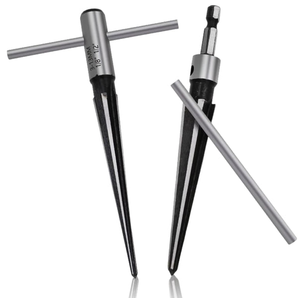 T Handle Tapered Reamer Set, 1/8"-1/2" & 3/16"-5/8" Tapered 6 Fluted Chamfer Woodworker Tool