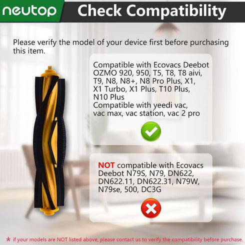 neutop Brush Rollers for Ecovacs Deebot OZMO 920, 950, T5, T8 aivi, T9, N8 Pro, 2-Pack Robot Vacuums