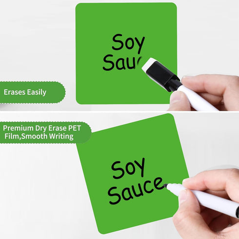 Dry Erase Sticky Notes, Reusable Label Stickers for Organizing Storage Bins, Removable & Washable (4"x4", 12 Sheets)