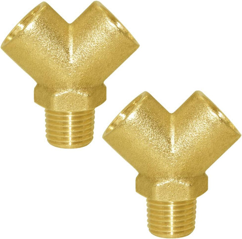 Joywayus Brass Pipe Fitting Y-shaped Connector, 1/4" NPT Female x 1/4" NPT Male, 3-way Fitting Coupler, Pack of 2