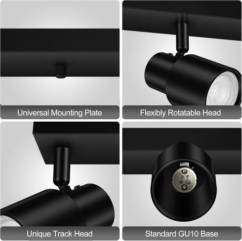 14.8ft 3 Hallway(GU10 Bulb) Plug-in Track Lighting LED, Track Light Fixtures Ceiling, Black Plug in Wall Lights