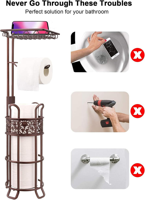 3 Upgraded Toilet Paper Holder Stand for Bathroom, Holds Big Rolls of Jumbo Mega Paper, Top Shelf for Wipes Tissue