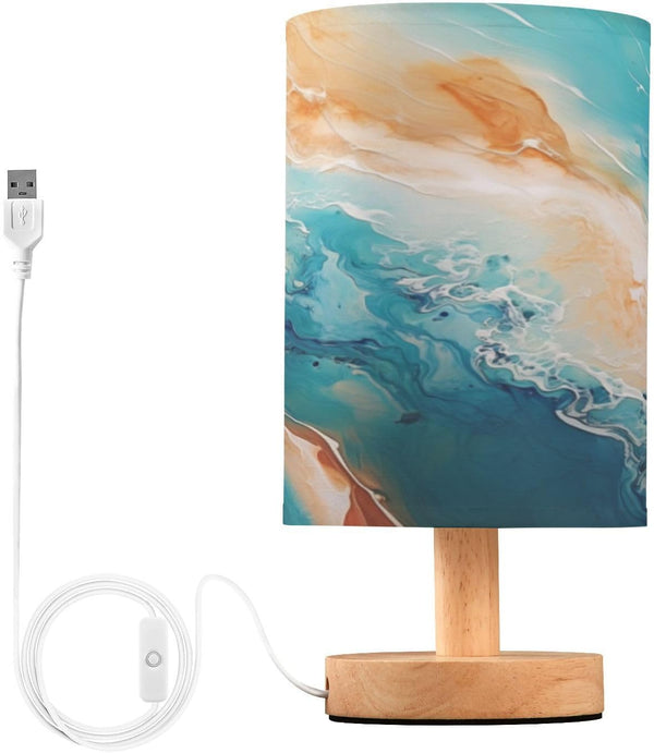 ALAZA Teal Green Turquoise Orange Marble Table Lamp for Bedroom USB Port
