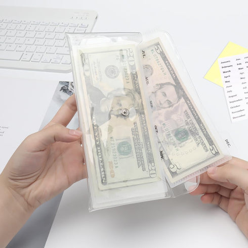 NatSumeBasics Cash Envelope Wallet, Clear Budget Wallet with 6pcs Money Dividers and Tab Stickers