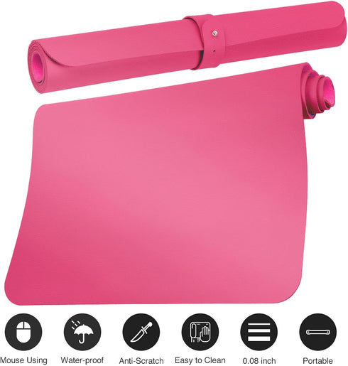 Boutilon Pink,30"x14") Leather Desk Pad Protector,Non-Slip Mouse Pad,Laptop Desk Pad,Office Mouse Mat,Waterproof