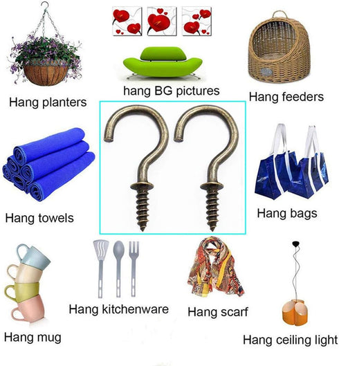 3/4'' Antique Brass Ceiling Hooks, Vintage Bronze Cup Hook Screw-in Light Hooks, 40 Pack