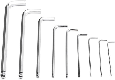 MAXPOWER 9PCS Long Arm Ball End Hex Key Wrench Set, Industrial Grade Allen Wrenches, CR-V Steel, SAE Size 1/16 - 3/8