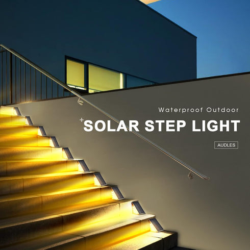 LED Solar Step Lights, Waterproof Outdoor Stair Lights, Warm White Solar Deck Lights for Yard, Patio, Garden, 2PK