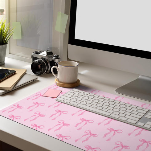 Hahafelt 23.62 13.78 Inches Pink Bows Mouse Pads Coquette Kawaii Mouse Pad x Preppy Trendy Computer Desk Mat for Laptop