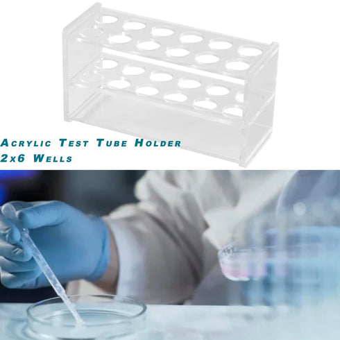 Acrylic Test Tube Holder Rack, 2x6 Wells 12 Sockets for 50ML Test Tubes, Clear Acrylic Lab Stand Rack