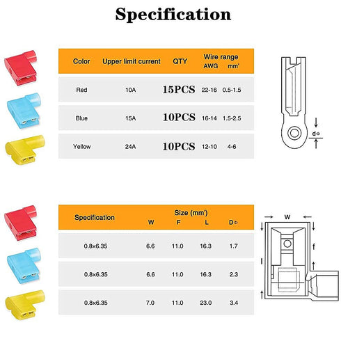 PONFY 35PCS Electrical Crimp Terminals Connector Assortment Set, Nylon Insulated Flag Spade Quick Disconnects