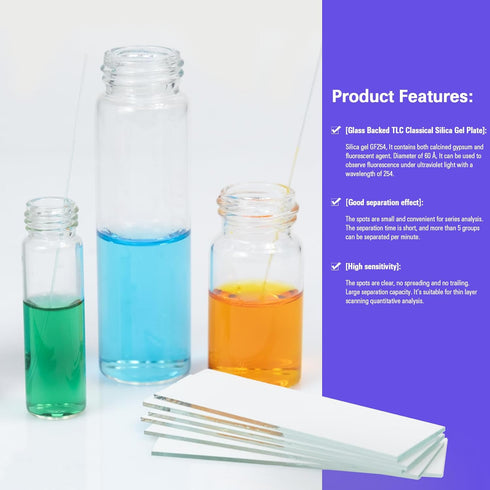 Glass TLC Plate, Silica Gel 60 GF254 Glass Backed TLC Silica Gel Plate for Thin Layer Chromatography