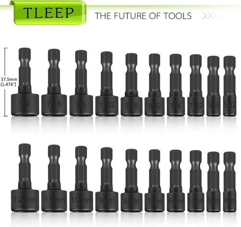 20 x Power Nut Driver Set for Impact Drill, SAE and Metric 1/4 Hex Head Bit Set, Chrome Vanadium Steel