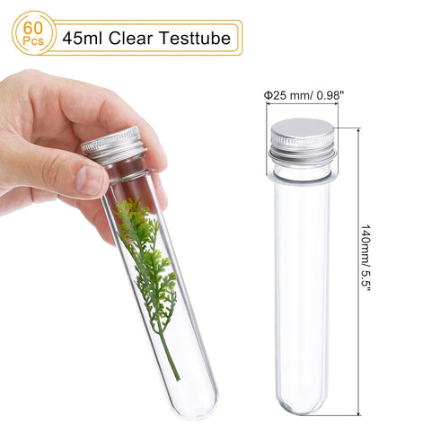 PATIKIL 60Pcs 45ml Plastic Test Tube with Screw Caps - 140x25mm Tubes for Scientific Experiments, Party Decoration