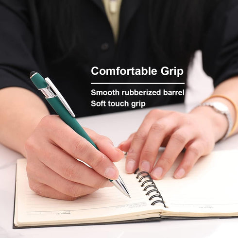 Ballpoint Pen with Stylus Tip, Soft Touch Click Metal Pen, 1.0mm Medium Point, Black Ink, 18 Count (6 Colors)