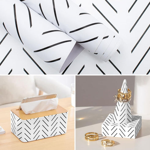 Erfoni Black and White Peel and Stick Wallpaper, Modern Herringbone Contact Paper, 17.7inch x 78.7inch