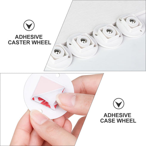 8pcs Set Cabilock Adhesive Storage Box Sliding Wheels White Steel Ball Bearing Casters for Furniture Cart Trash Bin