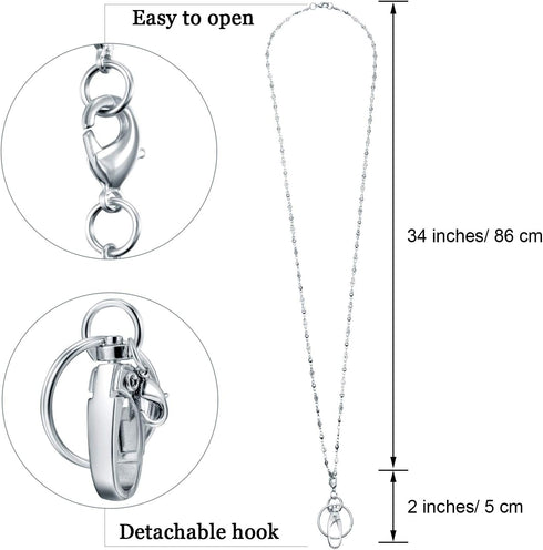 Tatuo 3 Pieces Women Strong Chain Lanyard Necklace for ID Badge Holder and Keys (Silver)