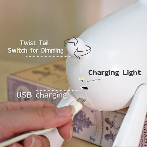 ANJOGIFT Dimmable LED Kids Night Light Cute Reindeer Elk Lamp-USB Rechargeable, Color Temperature and Brightness