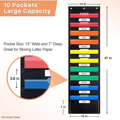 Opret 10 Pockets Storage Pocket Chart, Hanging Wall File Organizer for Classroom, Office, School Mailbox Organizer
