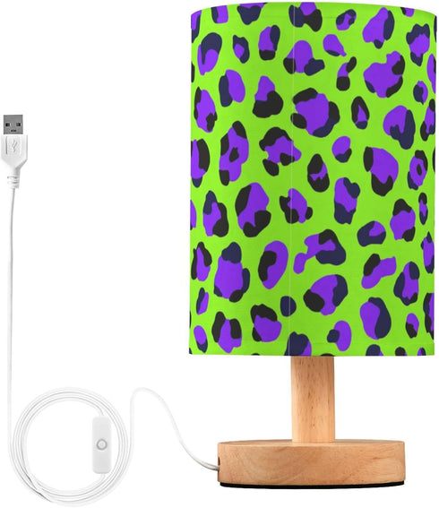 Pfrewn Prewn Table Lamp with USB Port Purple Neon Green Leopard Bedside