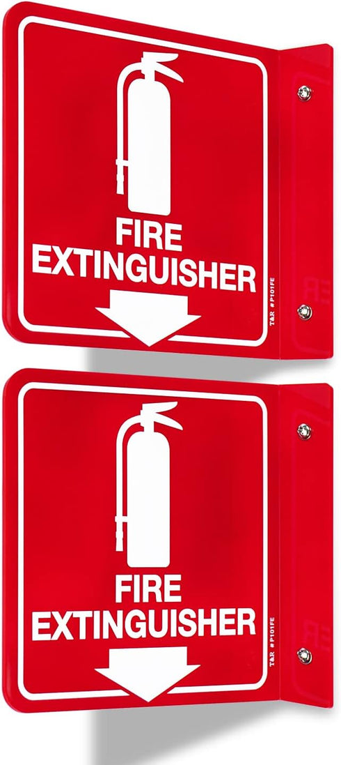 T&R Fire Extinguisher Sign, 2 Pack, 6 x 6 Inches Acrylic with Down Arrow, Includes Matching Screws