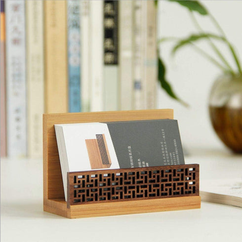 Japanese Garden Style Wood Business Card Holder for Desk Organizers and Accessories