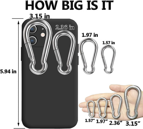 Spring Snap Hooks, 304 Stainless Steel Metal Clip, Heavy Duty Rope Connector for Outdoor Travel Camping