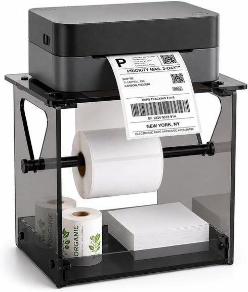 FVUILH Acrylic Label Holder for Thermal Printer, 2-in-1 Desktop Stand for Fan-Fold &