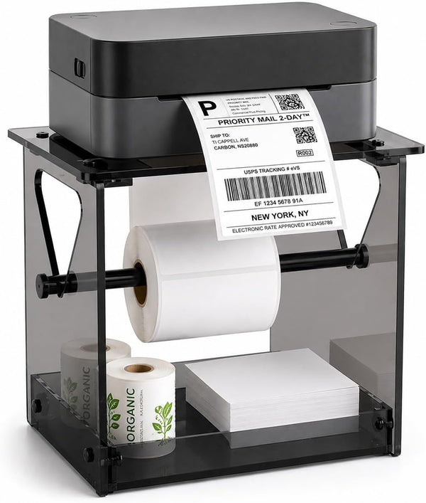 FVUILH Acrylic Label Holder for Thermal Printer, 2-in-1 Desktop Stand for Fan-Fold &