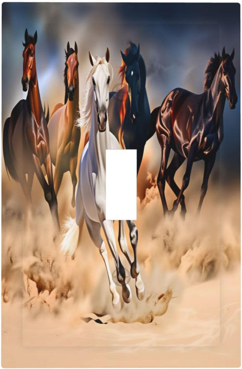 HTSAHKV Horse Running Wall Plate Light Switch Cover Single Gang Outlet Faceplate Print