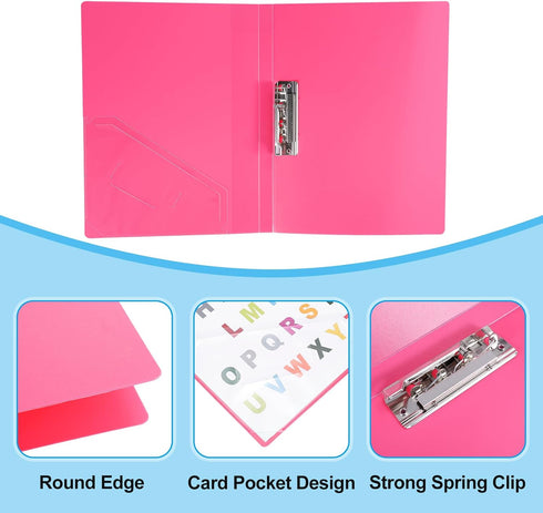 PATIKIL 9.3x12.2" Punchless Binder Clamp, 2 Pcs Plastic Clip Binder Without Rings for A4 Size Paper, Rose Red