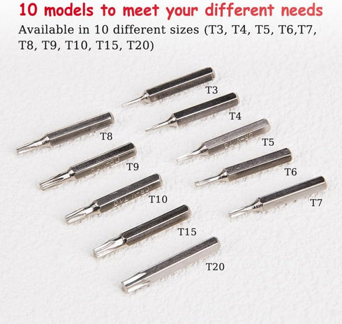 10pcs/Set 4mm Torx Bits Set - CR-V T3 T4 T5 T6 T7 T8 T9 T10 T15 T20 Batch Head Screwdriver Bit Kit for Mobile Repair