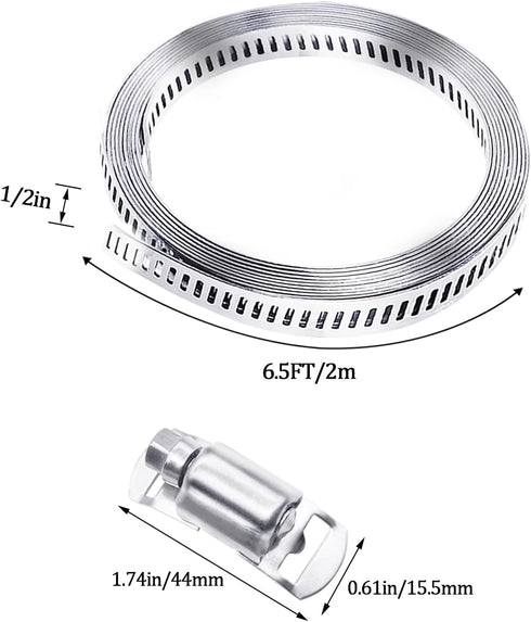304 Stainless Steel Hose Clamp Assortment Kit,DIY 6.5FT Metal Strap + 4 Stronger Fasteners,Adjustable Large Worm Gear Hose Clamps Screw Clamps for Pipe,Duct,Tube,and Fuel Line