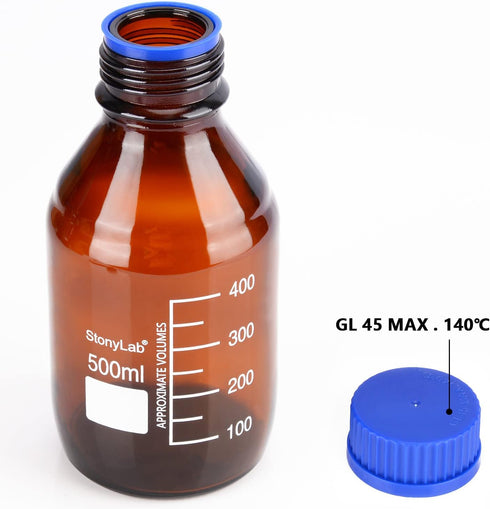 stonylab 500 ml Amber Borosilicate Glass Storage Bottles with GL45 Screw Cap, 1 Pack for Lab Reagent Media
